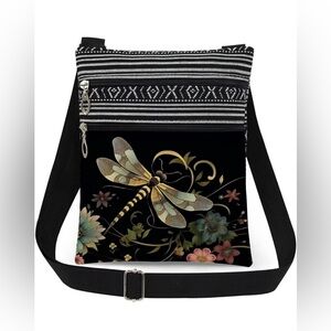 NWT Dragonfly Boho Crossbody Bag – Tribal Pattern Floral Canvas Purse